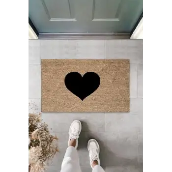 Siyah Kapı Önü Paspası İçi Dolu Kalp Desen  K-3304