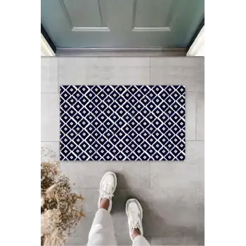 Siyah Kapı Önü Paspası Minik Kare Desen  K-3213