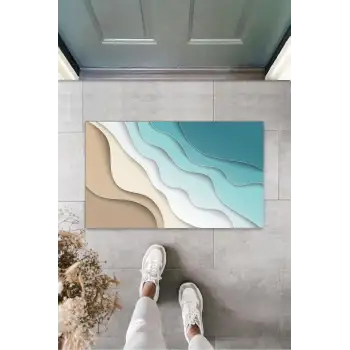 Turkuaz Kapı Önü Paspası Dalga Desen  K-3229