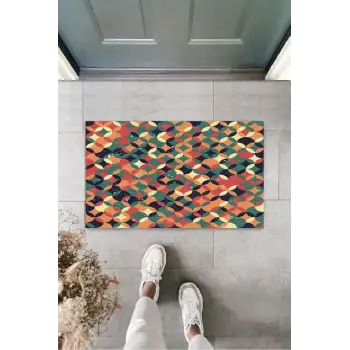 Yeşil Kapı Önü Paspası İç İçe Geçen Daireler Desen  K-3219