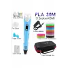 3d Pen Üç Boyutlu Yazıcı Kalem Printer (12 Adet 3 Metre Filament -36 Metre Led Ekranlı Adatörlü