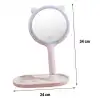 New Kedi Kulaklı Telefon Standlı Yuvarlak Dokunmatik Led Ayarlı Masa Üstü Makyaj Aynası
