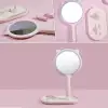 New Kedi Kulaklı Telefon Standlı Yuvarlak Dokunmatik Led Ayarlı Masa Üstü Makyaj Aynası