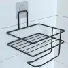 New Kendiliğinden Yapışkanlı Tuvalet Kağıdı Tutacağı ve Yedek Raf - Siyah Modern Metal Tasarım
