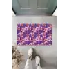 Dekoratif Dijital Çiçekler Mor Kapı Paspası Dış Mekan Paspas K-3119