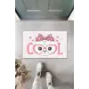 Dijital Baskı Beyaz Cool Pembe Gözlüklü Fiyonklu Kedi Dekoratif Kapı Paspası K-2038