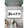 Dijital Baskı Beyaz Kedilerle Bezenmiş Cats Yazılı Dekoratif Kapı Paspası K-2028
