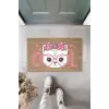 Dijital Baskı Kahverengi Cool Pembe Gözlüklü Fiyonklu Kedi Dekoratif Kapı Paspası K-2039