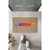 Dijital Baskı Kahverengi Karışık Renkli Welcome Dekoratif Kapı Paspası K-2003