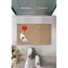 Dijital Baskı Kahverengi Kırmızı Balonlu Beyaz Köpek Dekoratif Kapı Paspası K-2014