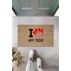 Dijital Baskı Kahverengi Kırmızı Kalpli I Love My Dog Dekoratif Kapı Paspası K-2016