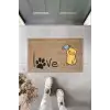 Dijital Baskı Kahverengi Patili Love Yazılı Maskeli Kedi Dekoratif Kapı Paspası K-2010