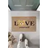 Kahverengi Kapı Önü Paspası Love Yourself Ayıcık Desen  K-3329