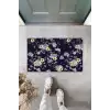 Lacivert Kapı Önü Paspası Minik Çiçekler Desen  K-3249
