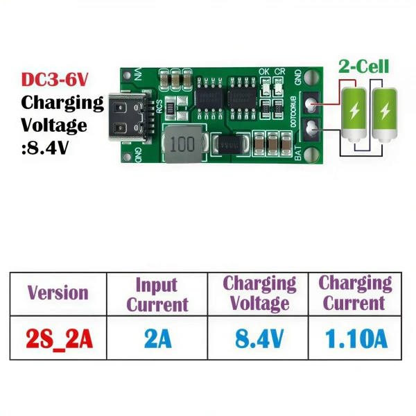 2S 2A Type-C 8.4V Li-ion Li-Po Pil Şarj Modülü