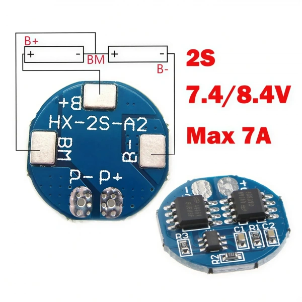 2S 5A 7.4V Li-ion Li-Po Yuvarlak BMS Batarya Koruma Devresi