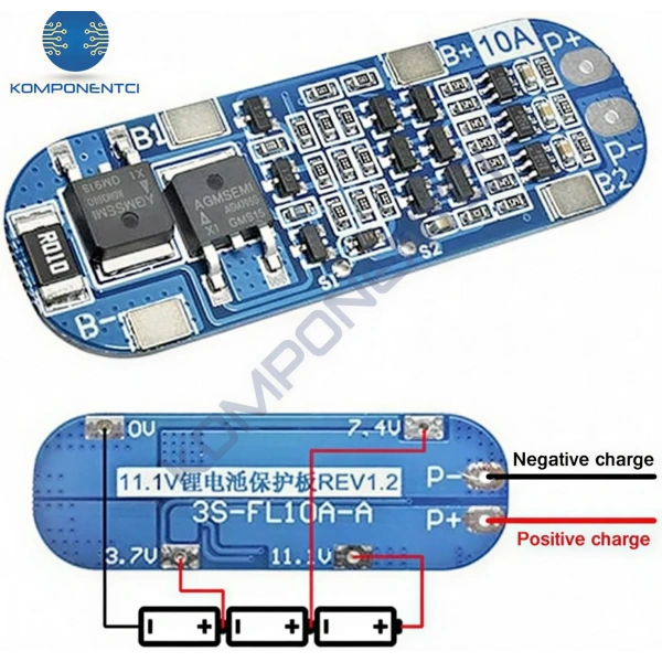 3S 10A 11.1V Li-ion Li-Po Balanssız BMS Batarya Koruma Devresi