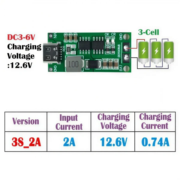 3S 2A Type-C 12.6V Li-ion Li-Po Pil Şarj Modülü