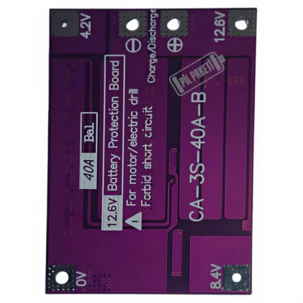 3S 40A 12.6V Li-ion Li-Po Balanslı Mor PCB BMS Batarya Koruma Devresi