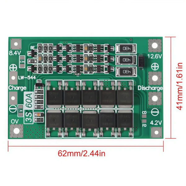 3S 60A 12.6 V Li-ion Li-Po Balanslı BMS Batarya Koruma Devresi