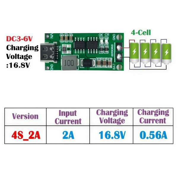 4S 2A Type-C 16.8V Li-ion LiPo Pil Şarj Modülü