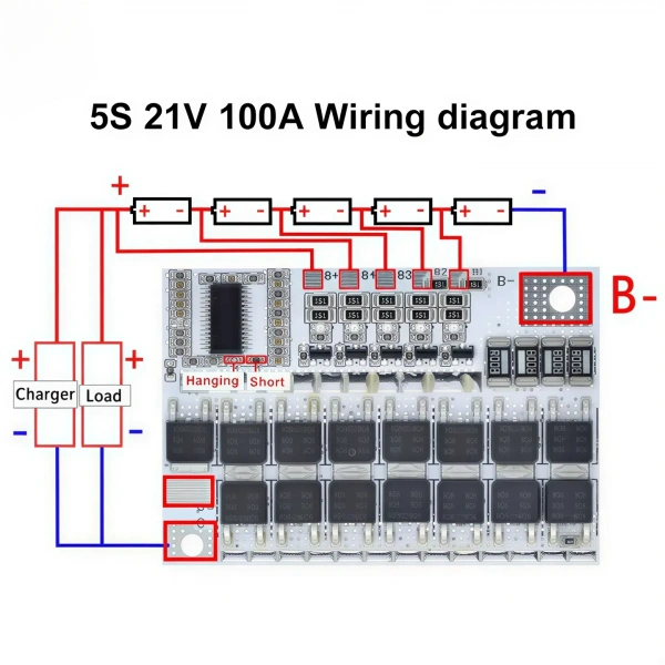 5S 100A 16V LiFePO4 Balanslı Beyaz PCB BMS Batarya Koruma Devresi