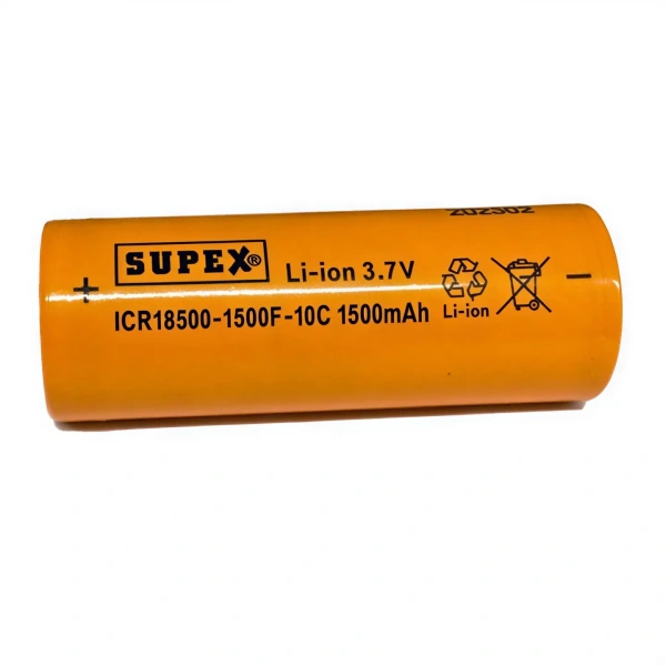 Supex ICR18500-1500F-10C 3.7V 1500mAh Li-ion Düz Kafa (Başsız) Pil