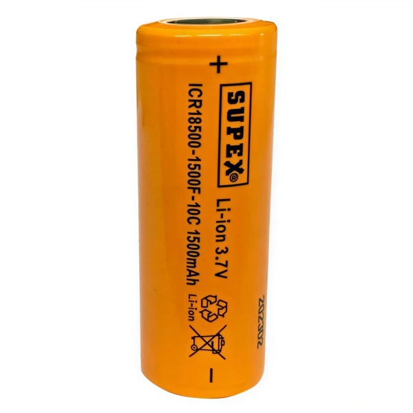 Supex ICR18500-1500F-10C 3.7V 1500mAh Li-ion Düz Kafa (Başsız) Pil