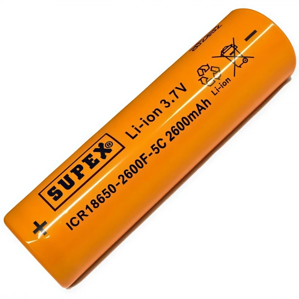 Supex ICR18650-2600F-5C 3.7V 2600mAh Li-ion Düz Kafa (Başsız) Pil