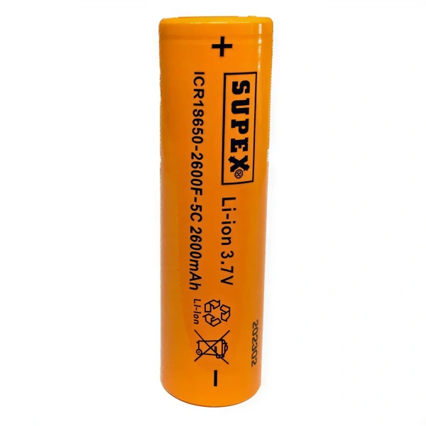 Supex ICR18650-2600F-5C 3.7V 2600mAh Li-ion Düz Kafa (Başsız) Pil