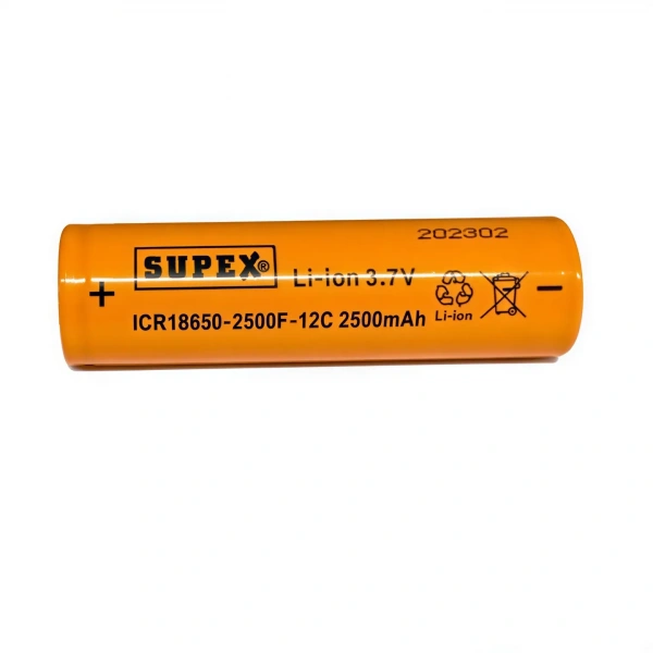 Supex ICR18650-2500F-12C 3.7V 2500mAh Li-ion Düz Kafa (Başsız) Pil