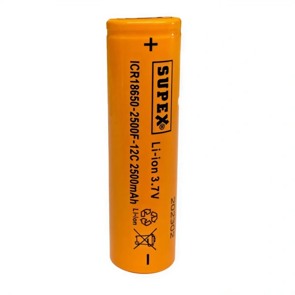 Supex ICR18650-2500F-12C 3.7V 2500mAh Li-ion Düz Kafa (Başsız) Pil