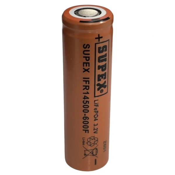 Supex IFR14500-600F 3.2V 600mAh LiFePO4 Düz Kafa (Başsız) Pil