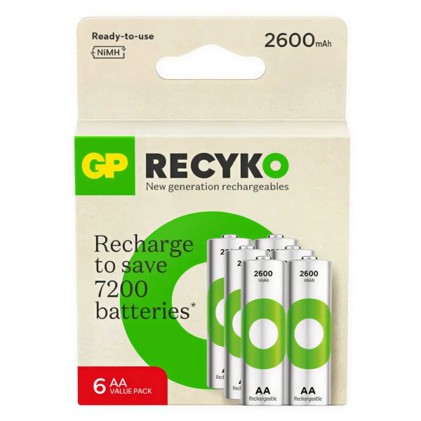 GP ReCyko 2700 Serisi NiMH AA Kalem Boy 6lı Şarjlı Pil