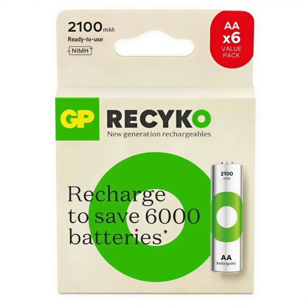 GP ReCyko 2100 Serisi NiMH AA Kalem Boy 6lı Şarjlı Pil