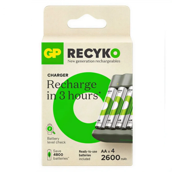 GP B441 USB Pil Şarj Cihazı + 4 Adet 2600mAh AA Şarjlı Pil Seti