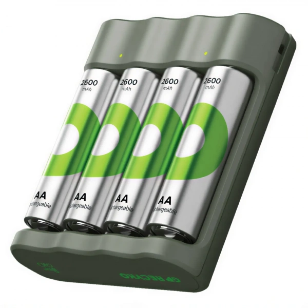 GP B441 USB Pil Şarj Cihazı + 4 Adet 2600mAh AA Şarjlı Pil Seti