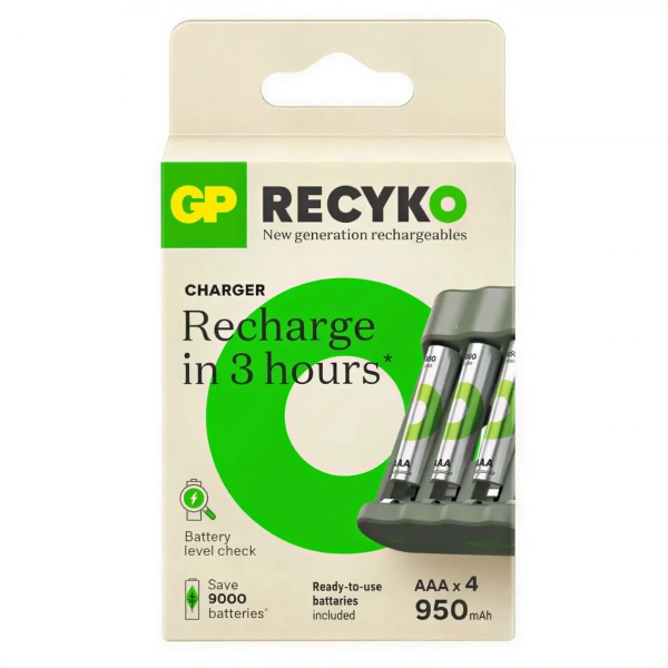 GP B441 USB Pil Şarj Cihazı + 4 Adet 950mAh AAA Şarjlı Pil Seti