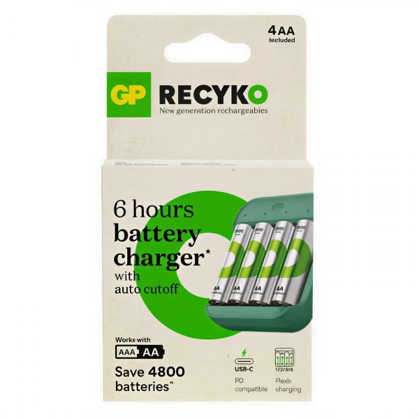 GP B423 USB Pil Şarj Cihazı + 4 Adet 2600mAh AA Şarjlı Pil Seti