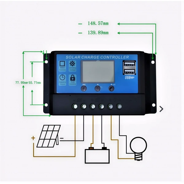 20A 12V-24V PWM Solar Panel Akü Şarj Kontrol Cihazı