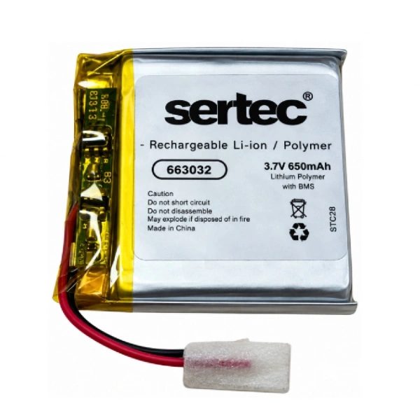 Sertec 663032 3.7V 650mAh Devreli Li-Polymer Pil – 1.5A