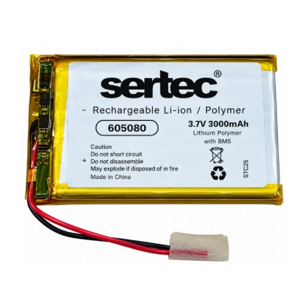 Sertec 605080 3.7V 3000mAh Devreli Li-Polymer Pil – 1.5A