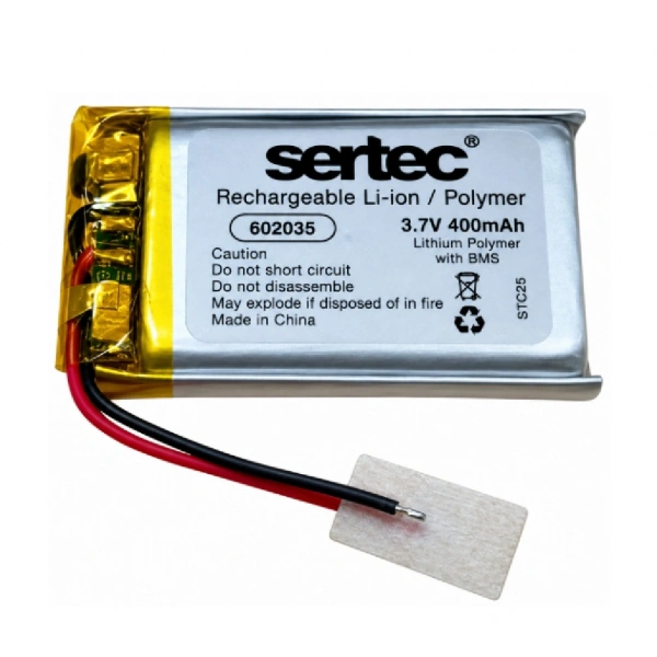 Sertec 602035 3.7V 400mAh Devreli Li-Polymer Pil – 1.5A