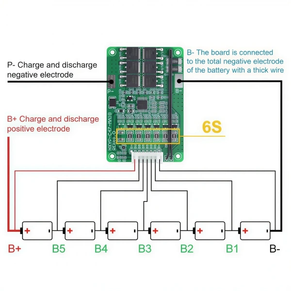 6S 20A 25.2V Li-ion Li-Po Balanslı Termistörlü BMS Batarya Koruma Devresi
