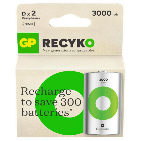 GP ReCyko 3000 Serisi 3000 mAh NiMH D Kalın Boy 2li Şarjlı Pil