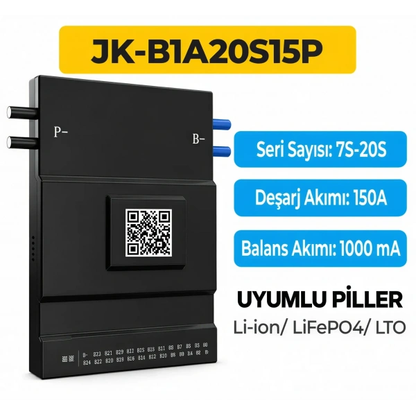 JK B1A20S15P 7S-20S 150A 1A Aktif Balanslı Smart BMS Batarya Koruma Devresi