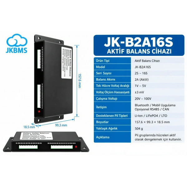 JK B2A16S 2S-16S 2A Bluetooth Smart Aktif Balans Cihazı