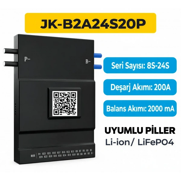 JK B2A24S20P 8S-24S 200A 2A Aktif Balanslı Smart BMS Batarya Koruma Devresi