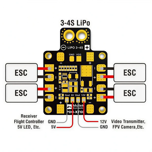 Matek PDB-XT60 5V ve 12V BECli ESC Güç Dağıtım Kartı