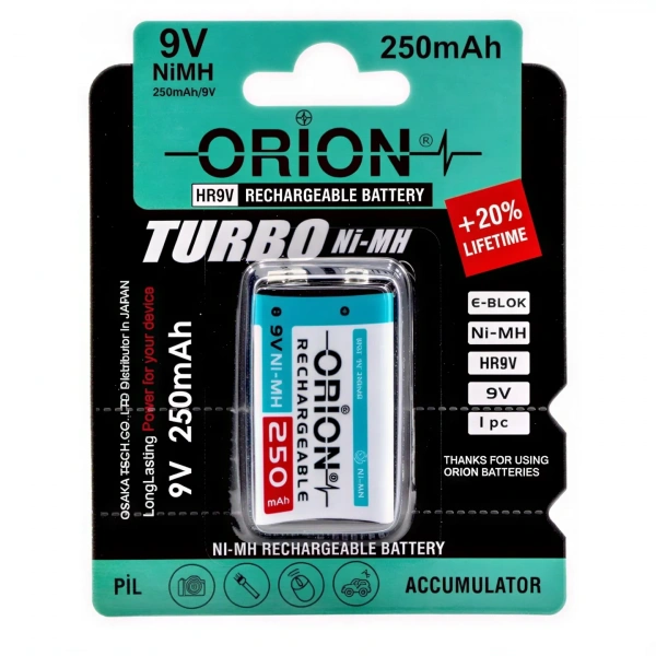 Orion 9V 250mAh Ni-MH Şarj Edilebilir Pil